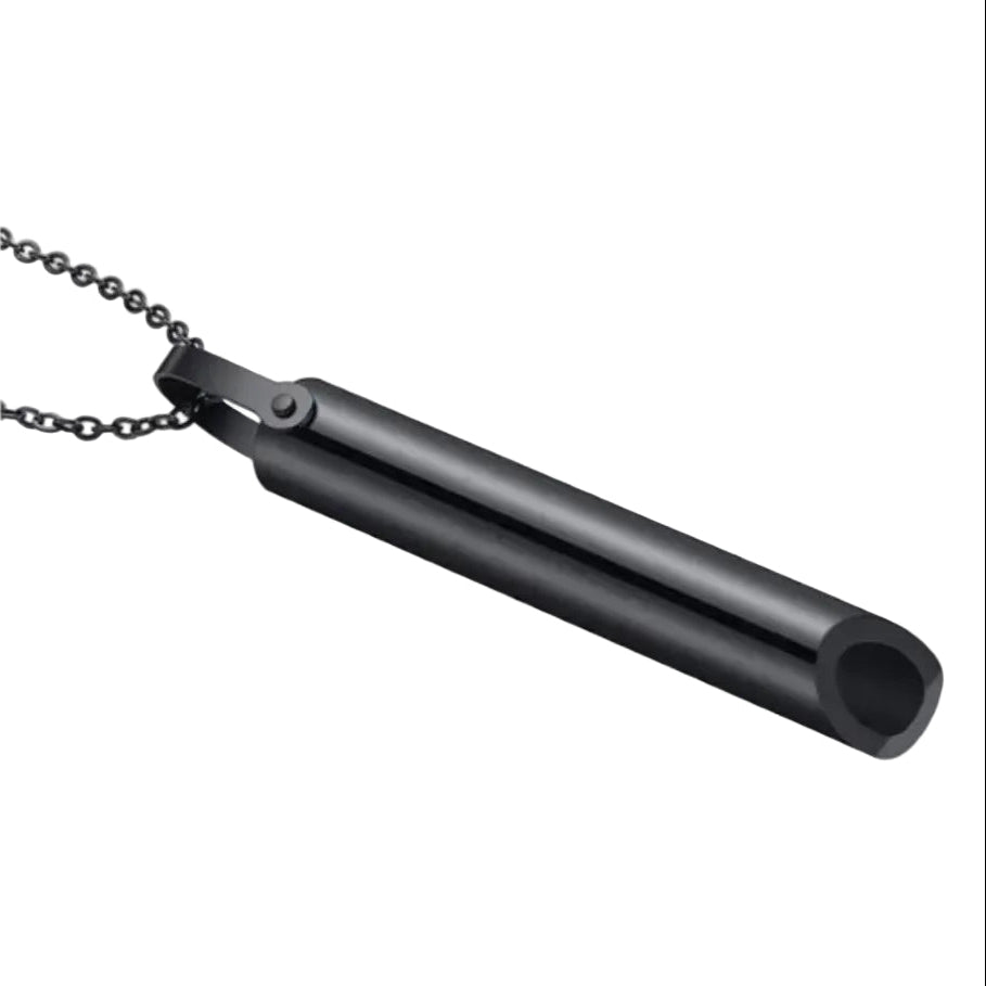 Black metal Vape Quit Smoking with a chain on a white background