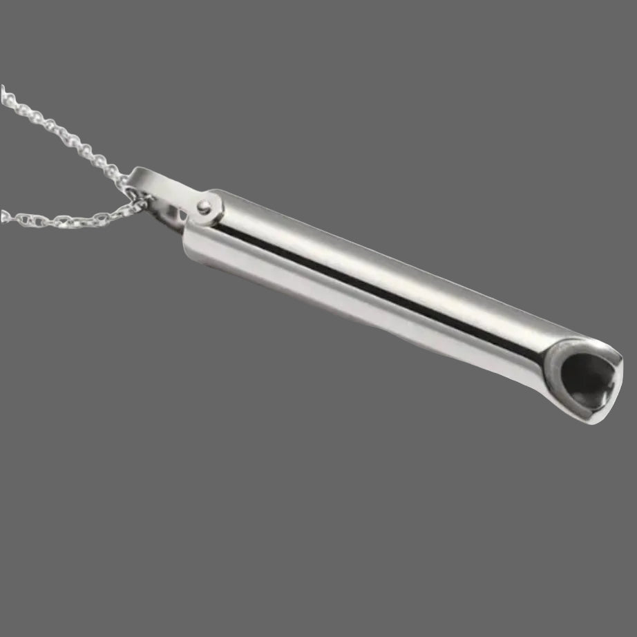 Silver metal Vape Quit Smoking with a chain on a white background